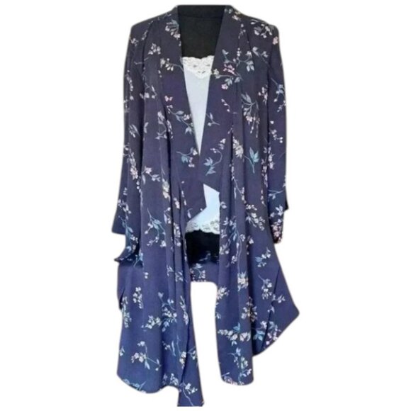 Tahari navy blue floral lightweight kimono style top size S/M NWT - Picture 4 of 16